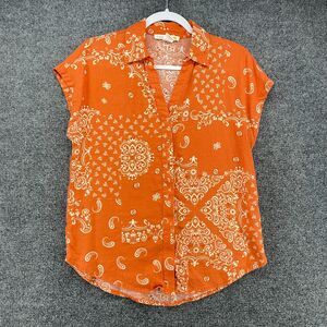 CC California Top Womens XS Bandana Print Linen Button Up Beachy Coastal Western
